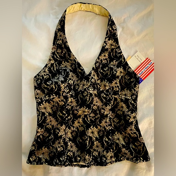 Sz4: Cachet Lace Halter Evening Special Event Top Black/Ivory Full Zip NWT new! - Picture 1 of 10